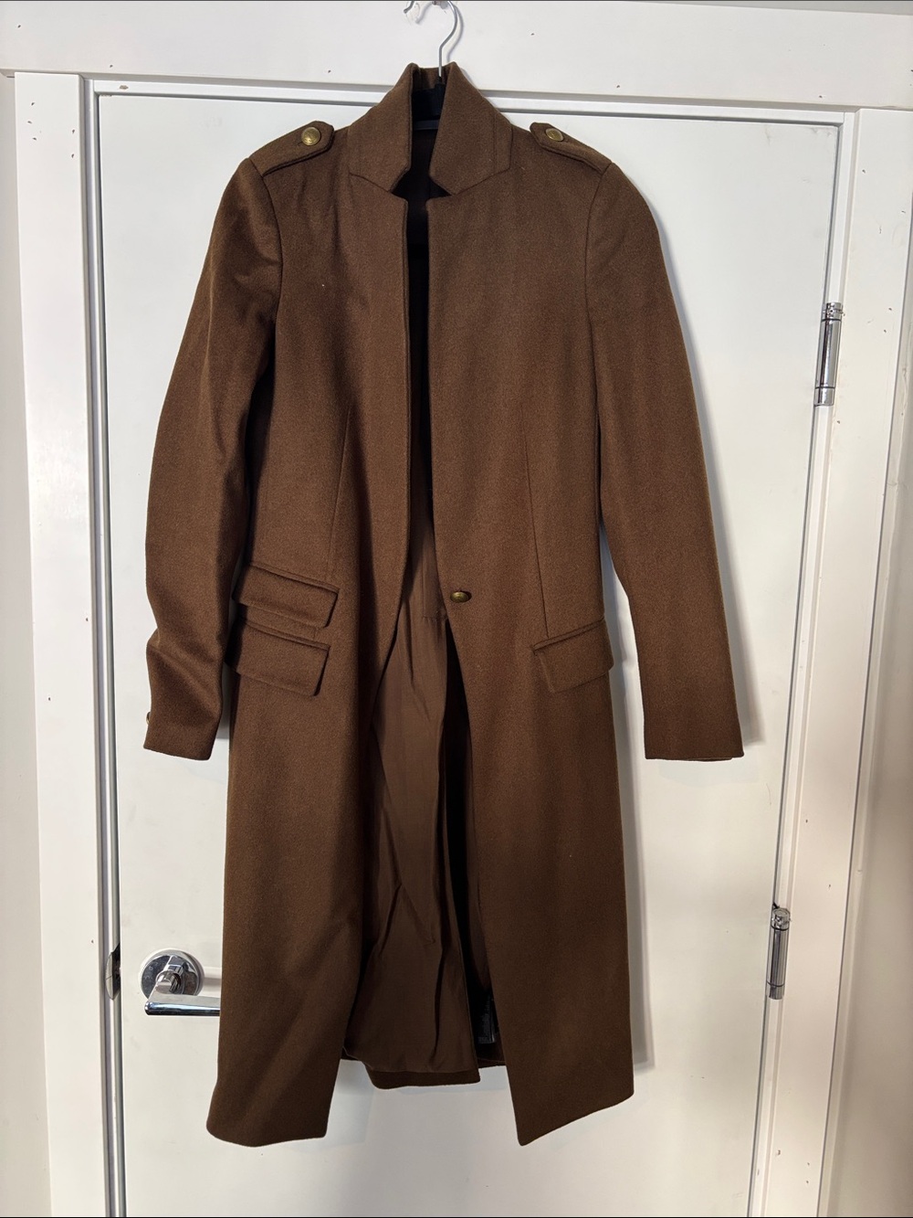 AllSaints wool/silk Brown Military-Style Long Trench Coat